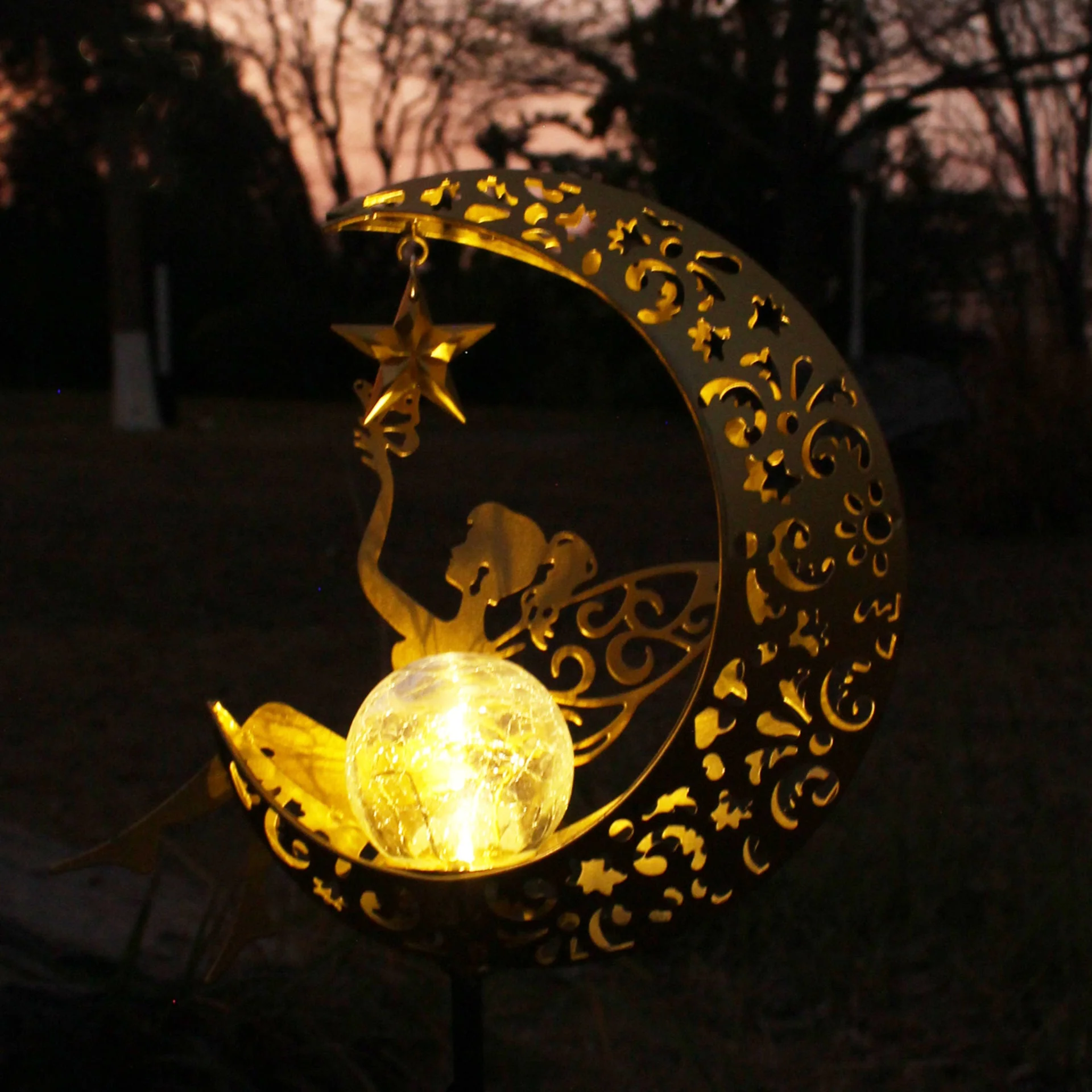 🔥Limited-time 50% discount🌙Fairy on Moon Solar Garden Stake Lights, Crackle Glass LED Outdoor Decor (3 Styles) - Image 7