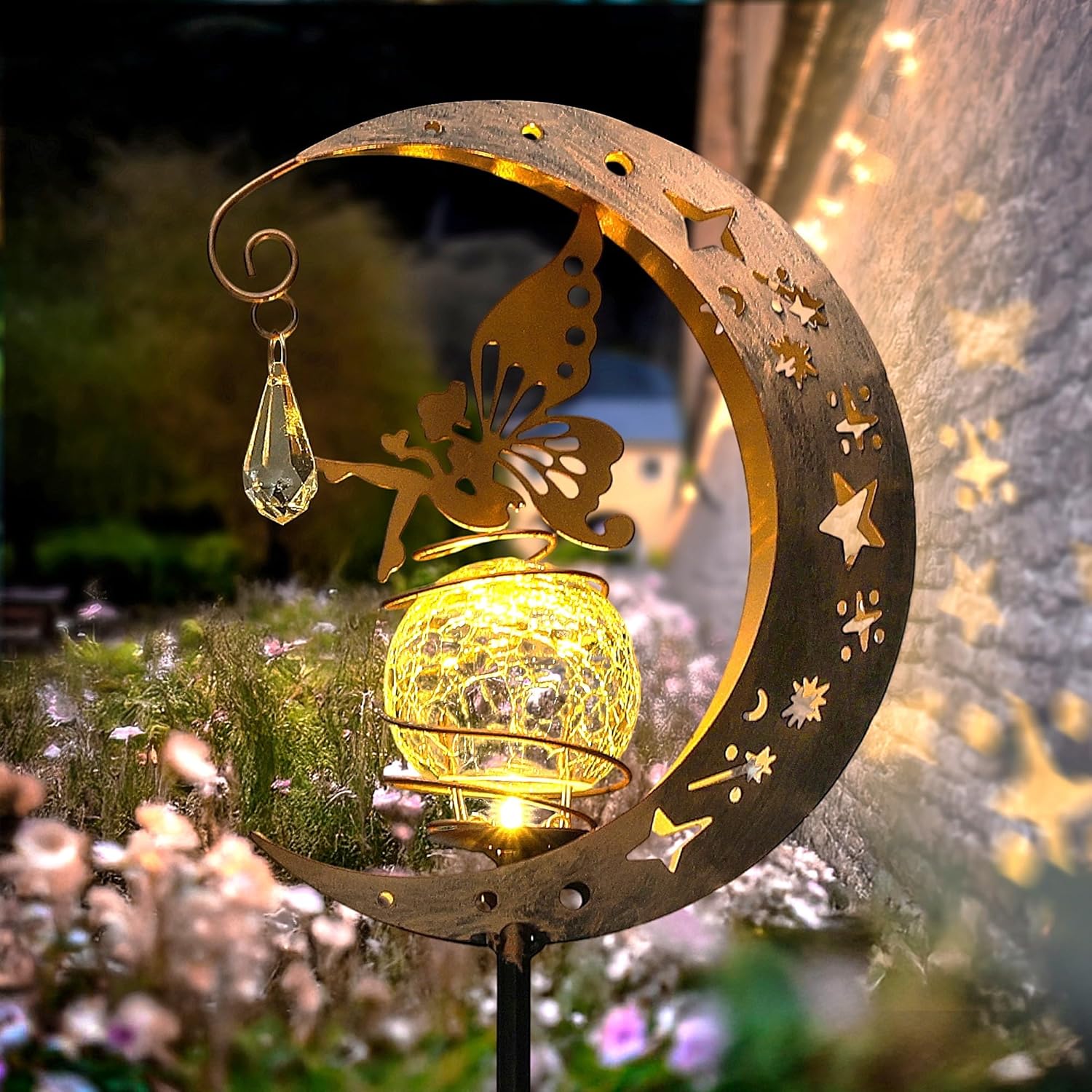 🔥Limited-time 50% discount🌙Fairy on Moon Solar Garden Stake Lights, Crackle Glass LED Outdoor Decor (3 Styles) - Image 8