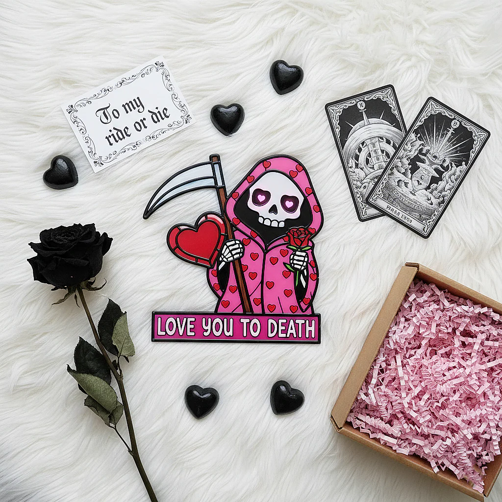 šLove You To Death Grim Reaper Window Corner Suncatcher | Pastel Goth Valentine's Decor - Image 3