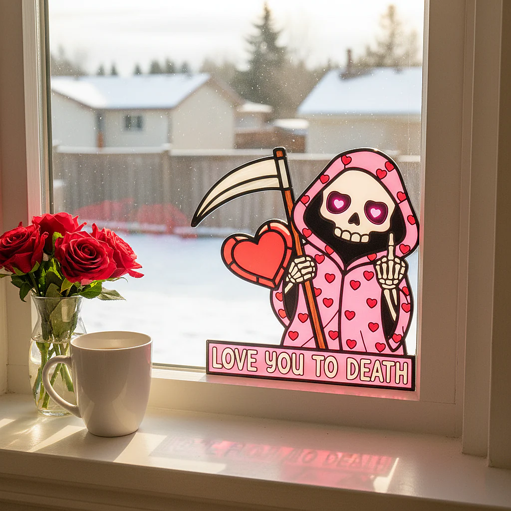 šLove You To Death Grim Reaper Window Corner Suncatcher | Pastel Goth Valentine's Decor - Image 4