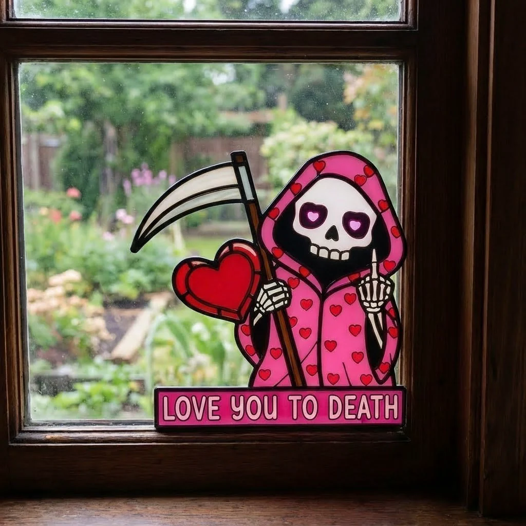 šLove You To Death Grim Reaper Window Corner Suncatcher | Pastel Goth Valentine's Decor - Image 5