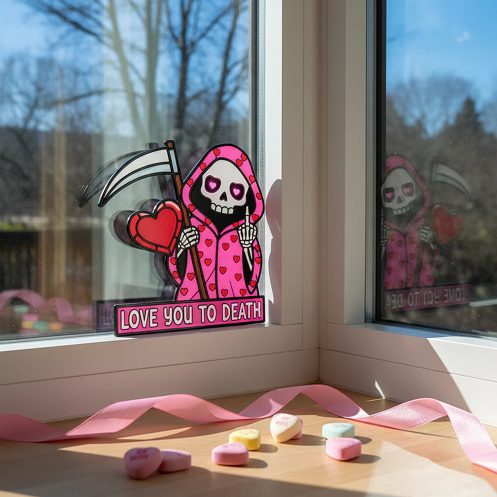 šLove You To Death Grim Reaper Window Corner Suncatcher | Pastel Goth Valentine's Decor - Image 6