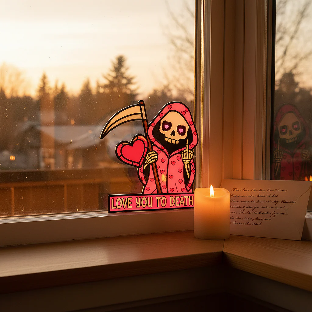 šLove You To Death Grim Reaper Window Corner Suncatcher | Pastel Goth Valentine's Decor - Image 7