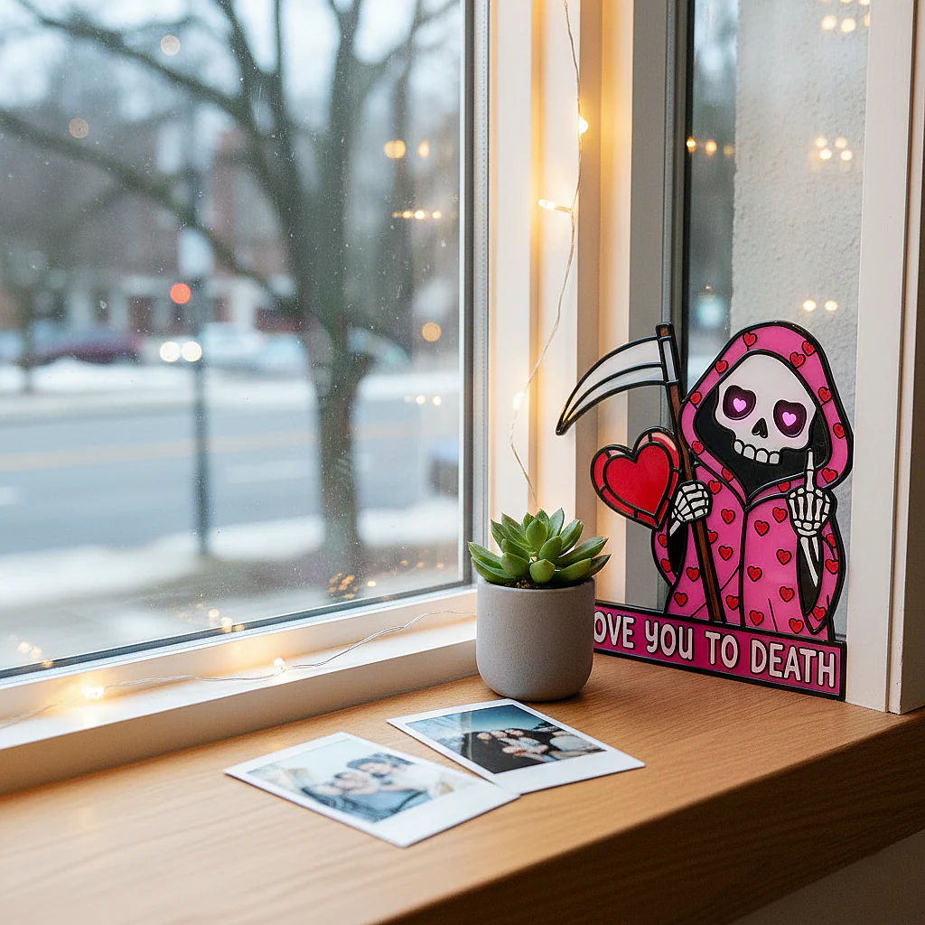 šLove You To Death Grim Reaper Window Corner Suncatcher | Pastel Goth Valentine's Decor - Image 8