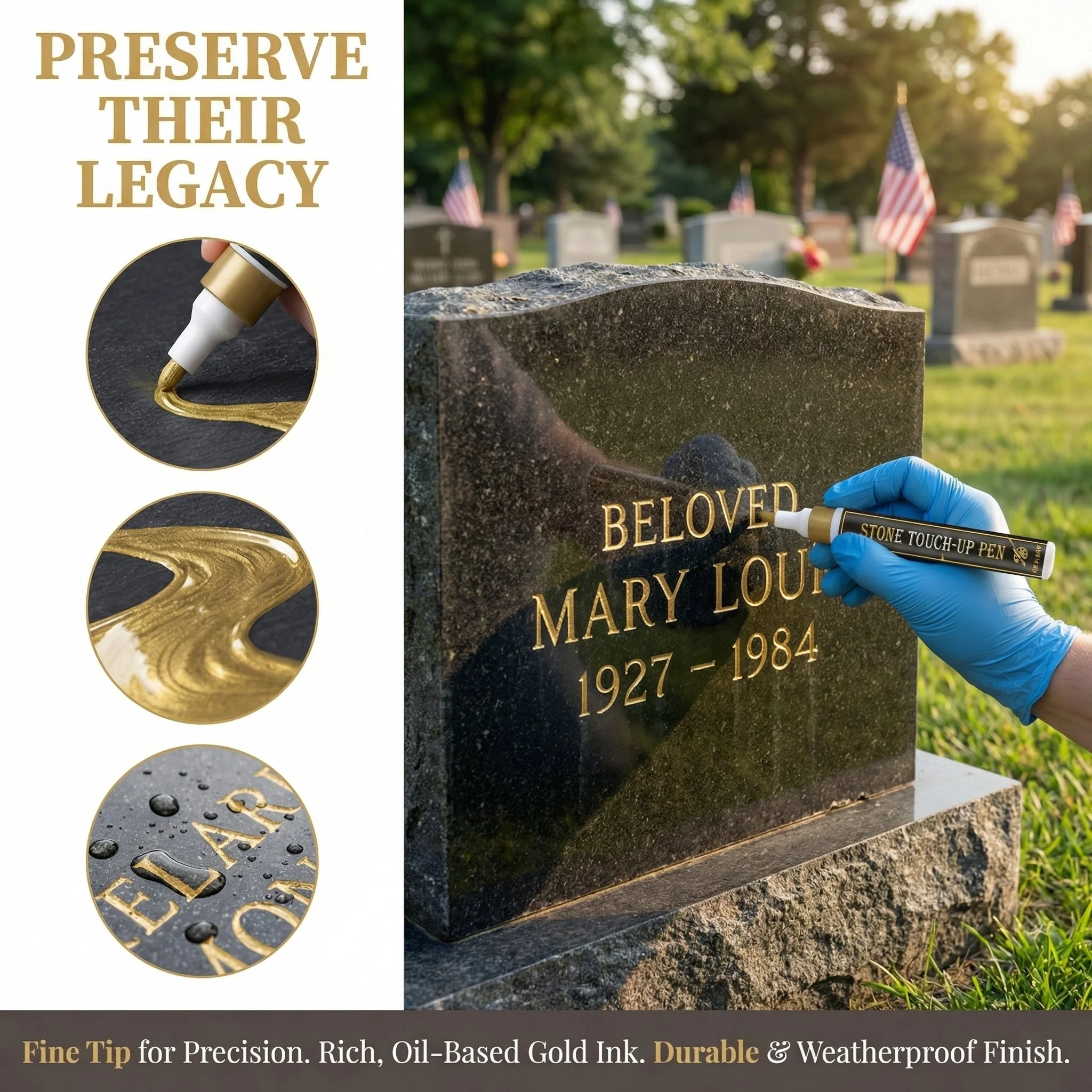 🖋️Golden Tombstone Marker Pen for Restoring Faded Grave Inscriptions - Image 5