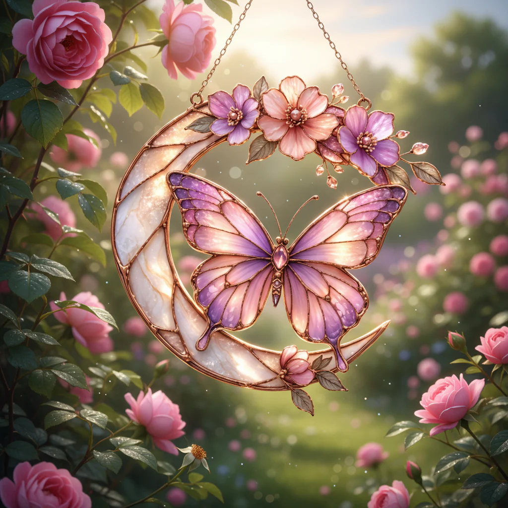 Moonlight Butterfly Stained Glass Hanging Ornament - Image 10