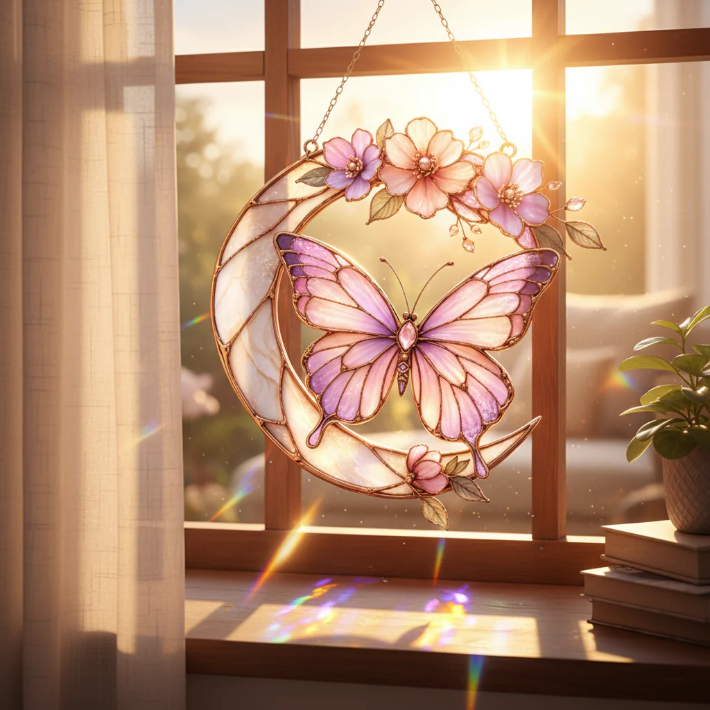 Moonlight Butterfly Stained Glass Hanging Ornament - Image 4