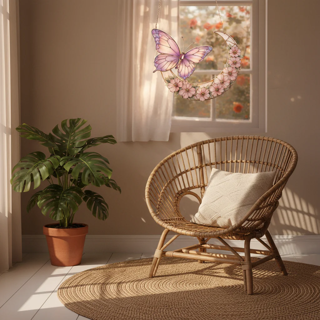 Moonlight Butterfly Stained Glass Hanging Ornament - Image 9
