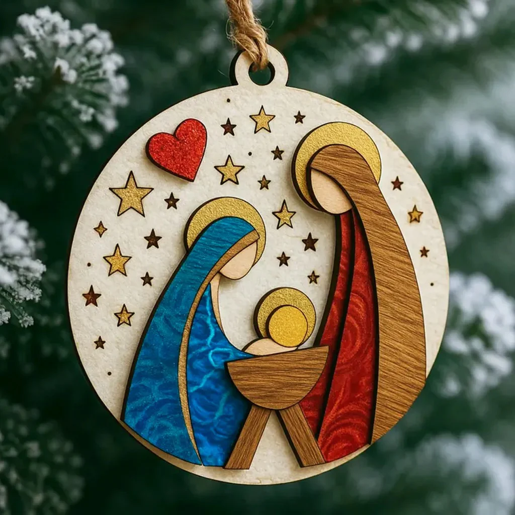 Nativity Scene Wooden Ornament