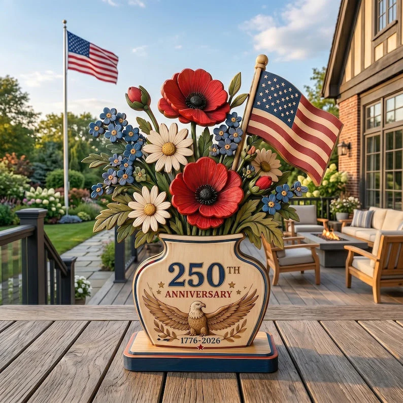 🎇🎇250th Anniversary Patriotic Flower Wooden Block Centerpiece 🇺🇸 - Image 2
