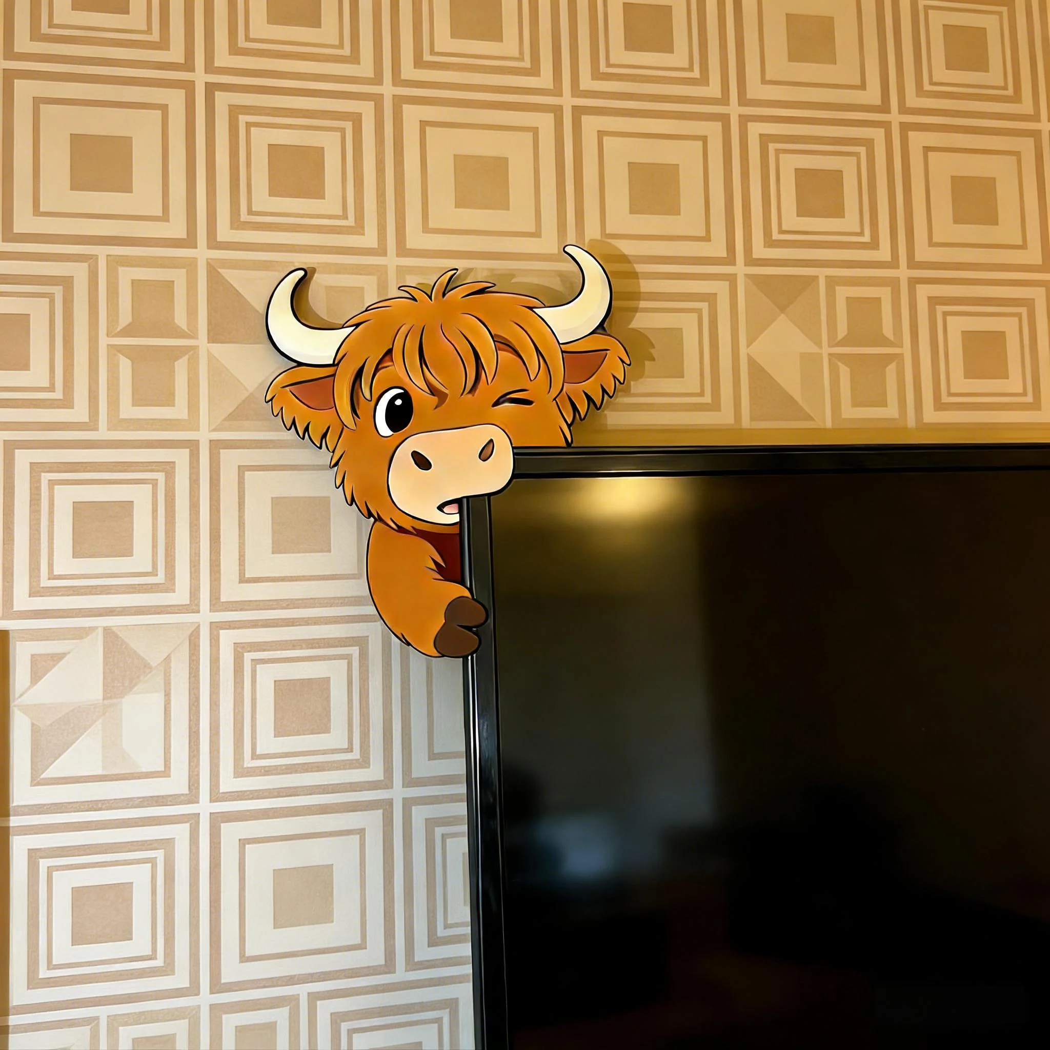 Peeking Highland Cow Wall Decal – Adorable Sneaky Buddy! 🐮😉 - Image 2