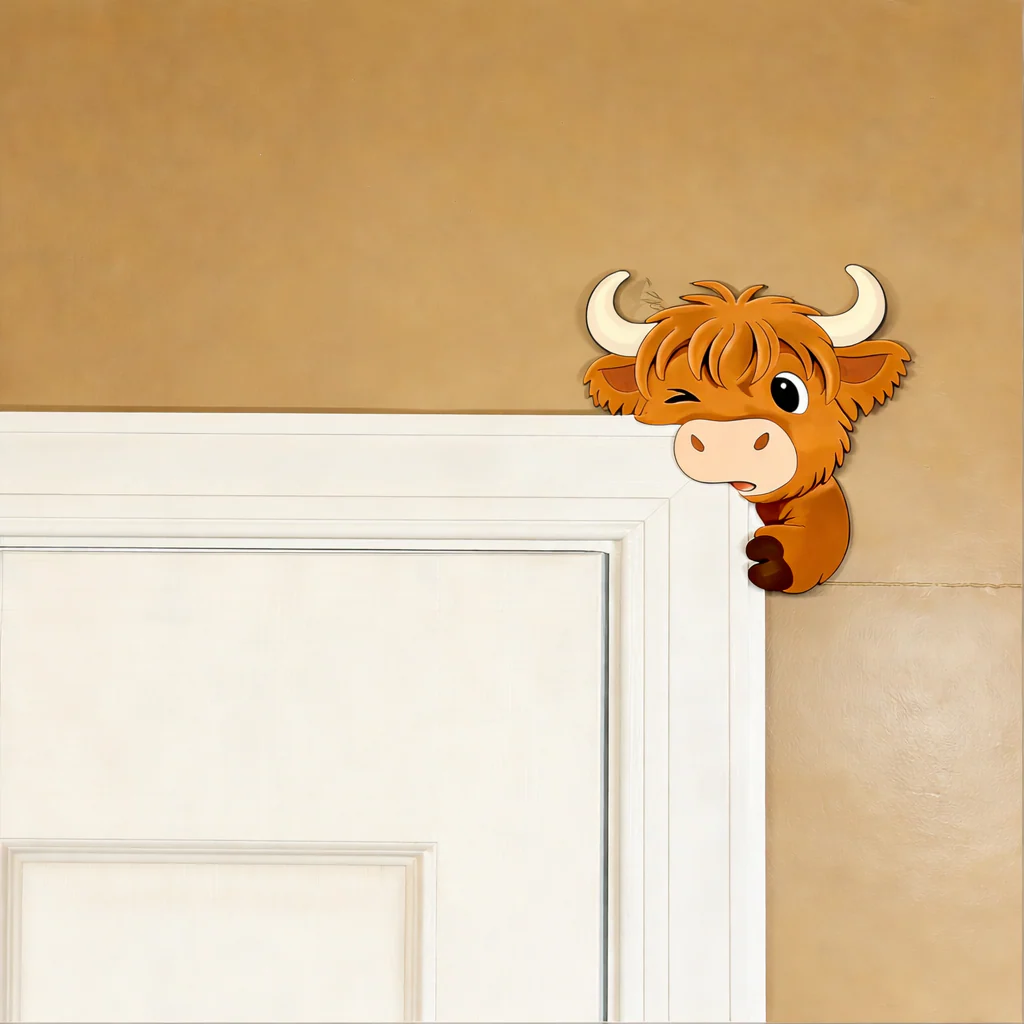 Peeking Highland Cow Wall Decal – Adorable Sneaky Buddy! 🐮😉 - Image 3