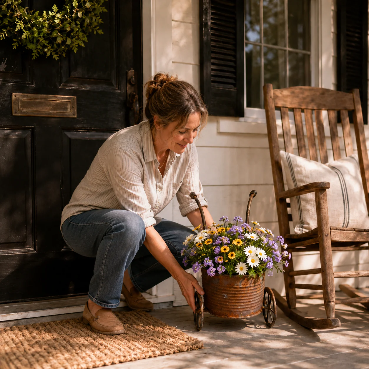 🌸🌸Rustic Metal Wheelbarrow Planter, Vintage Garden Cart Flower Pot - Image 11
