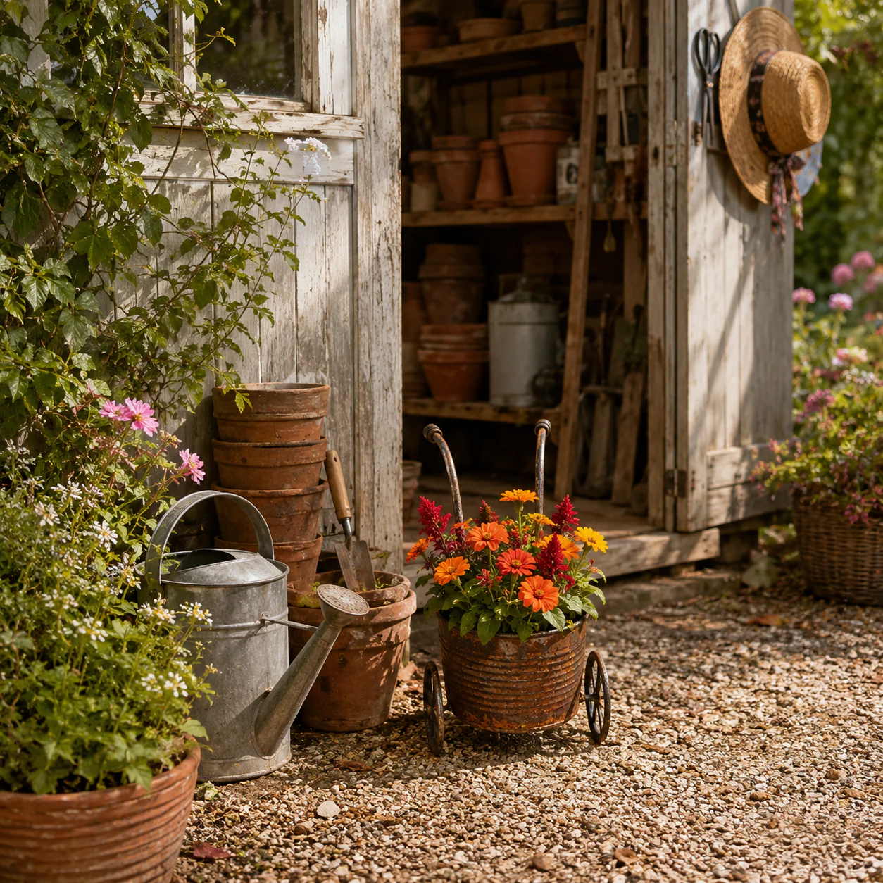 🌸🌸Rustic Metal Wheelbarrow Planter, Vintage Garden Cart Flower Pot - Image 12