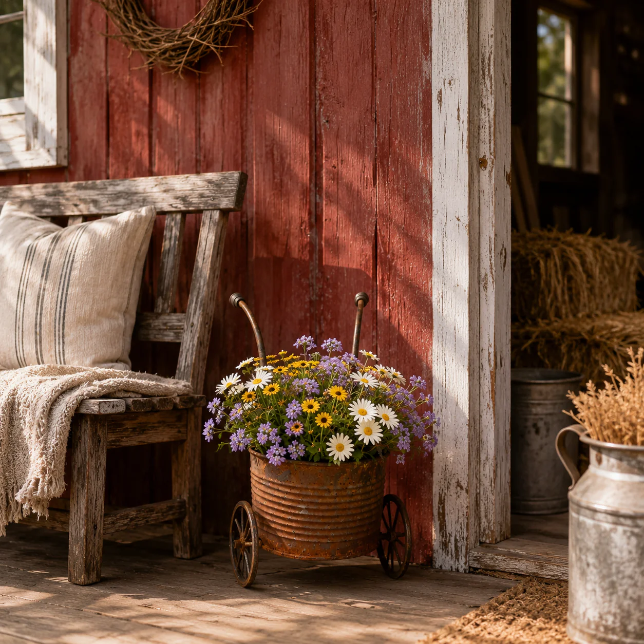 🌸🌸Rustic Metal Wheelbarrow Planter, Vintage Garden Cart Flower Pot - Image 14