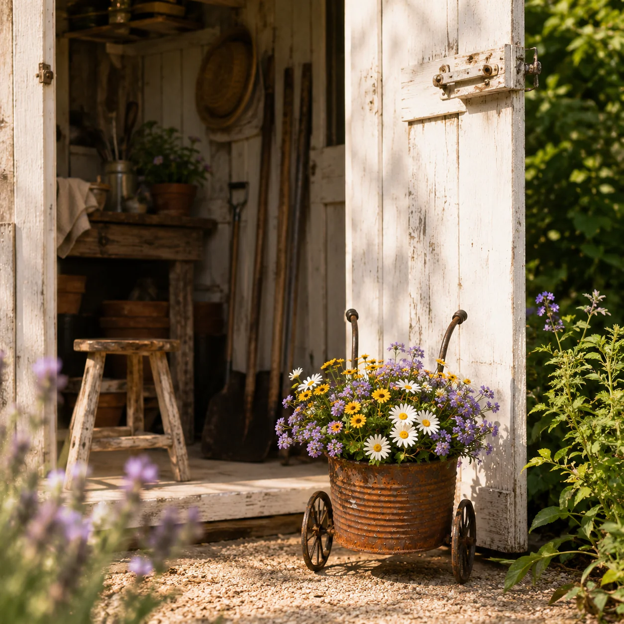 🌸Rustic Metal Wheelbarrow Planter, Vintage Garden Cart Flower Pot - Image 2