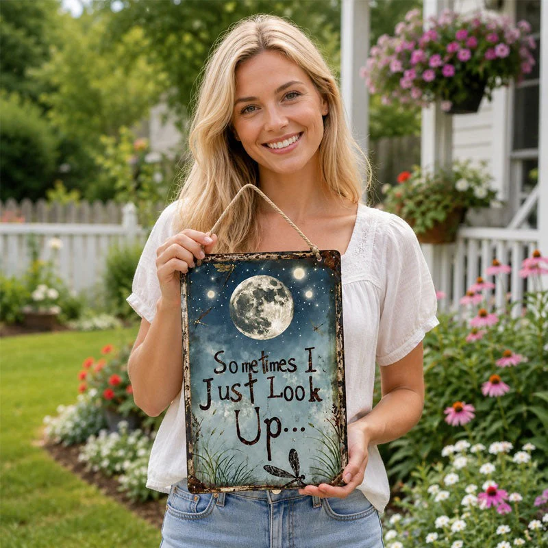 Retro Night Sky Metal Sign – “Sometimes I just look up…” Inspirational Wall Decor - Image 2