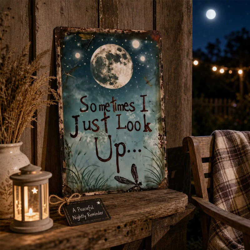 Retro Night Sky Metal Sign – “Sometimes I just look up…” Inspirational Wall Decor - Image 5