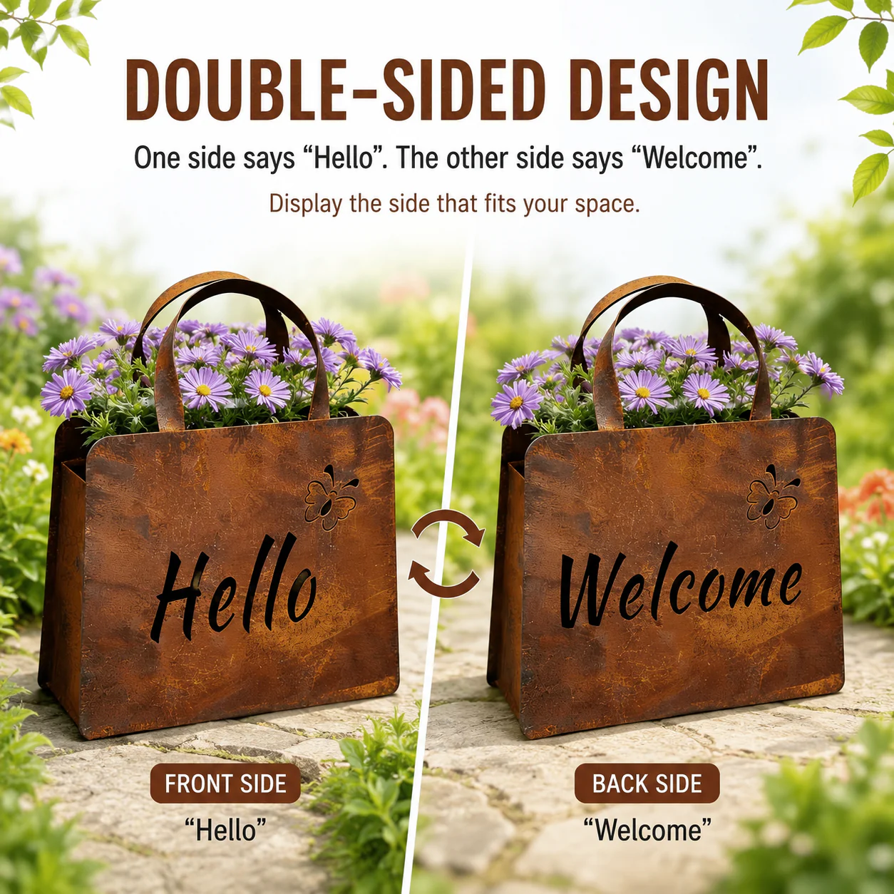 🌸🌸Rustic Metal Handbag Planter Decor - Image 4