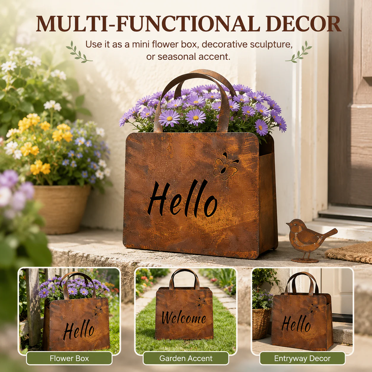 🌸🌸Rustic Metal Handbag Planter Decor - Image 5