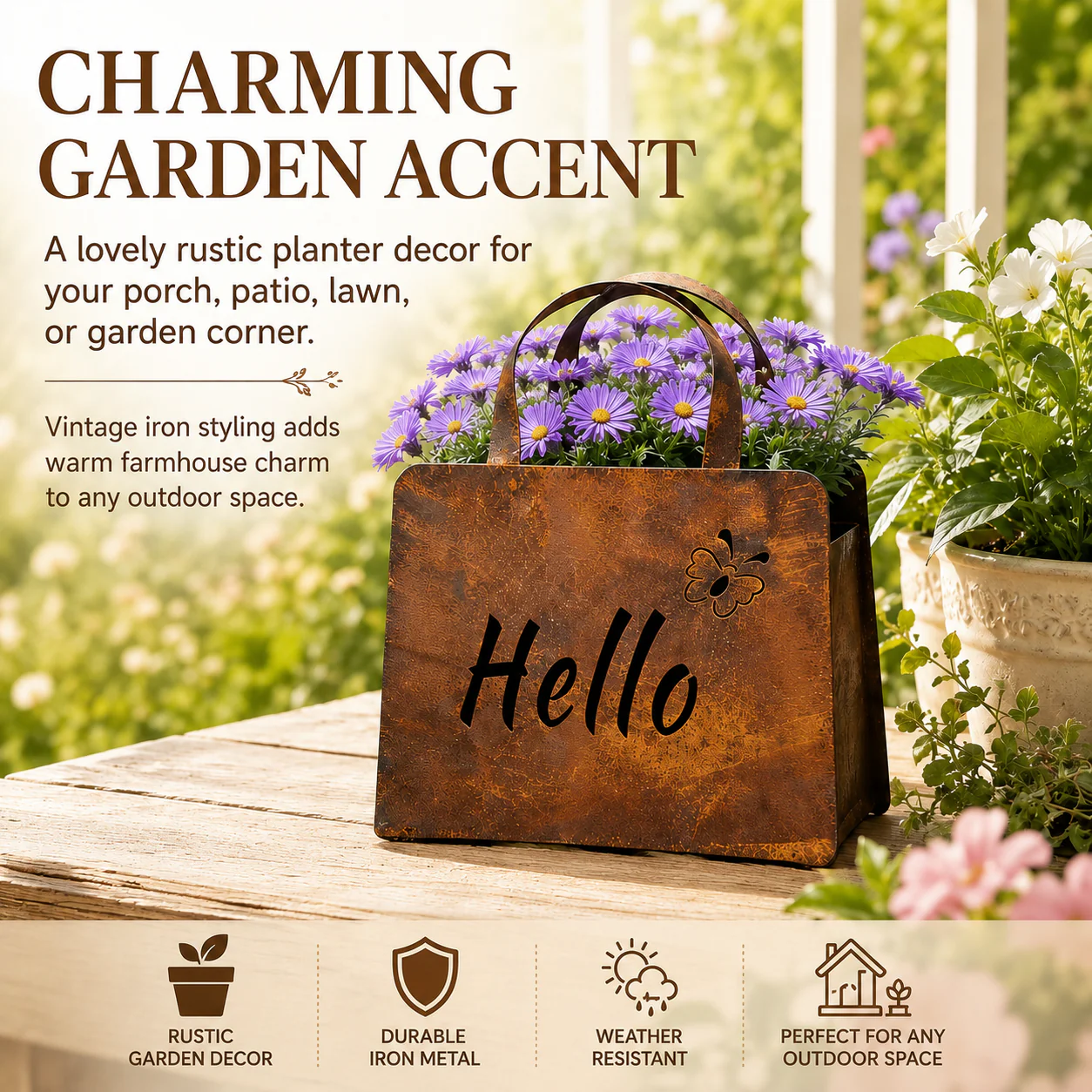 🌸🌸Rustic Metal Handbag Planter Decor - Image 7