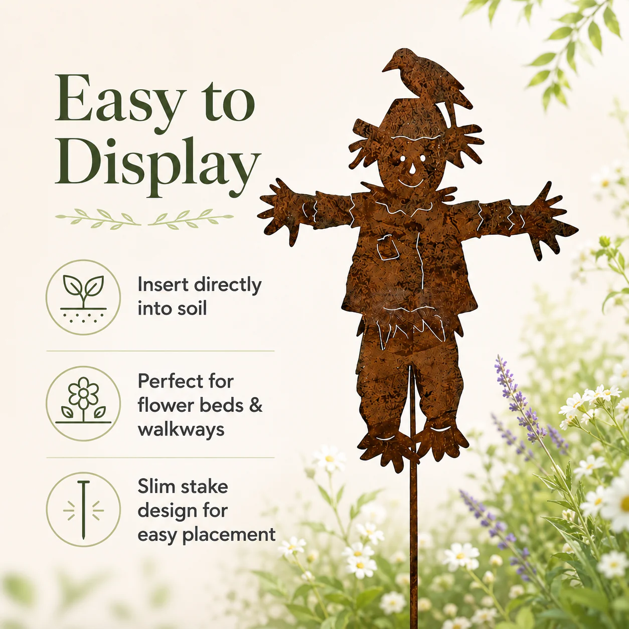 🐦🐦23'' Rustic Metal Scarecrow Garden Stake with Crow - Image 5