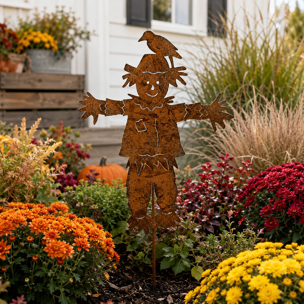 🐦23'' Rustic Metal Scarecrow Garden Stake with Crow - Image 12
