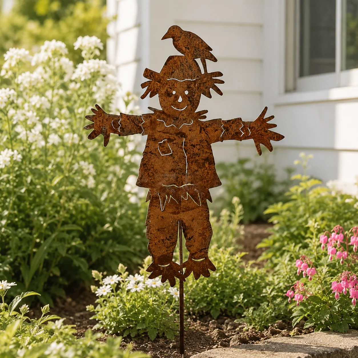 🐦23'' Rustic Metal Scarecrow Garden Stake with Crow - Image 2