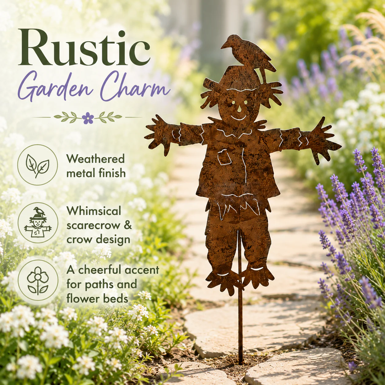 🐦23'' Rustic Metal Scarecrow Garden Stake with Crow - Image 4