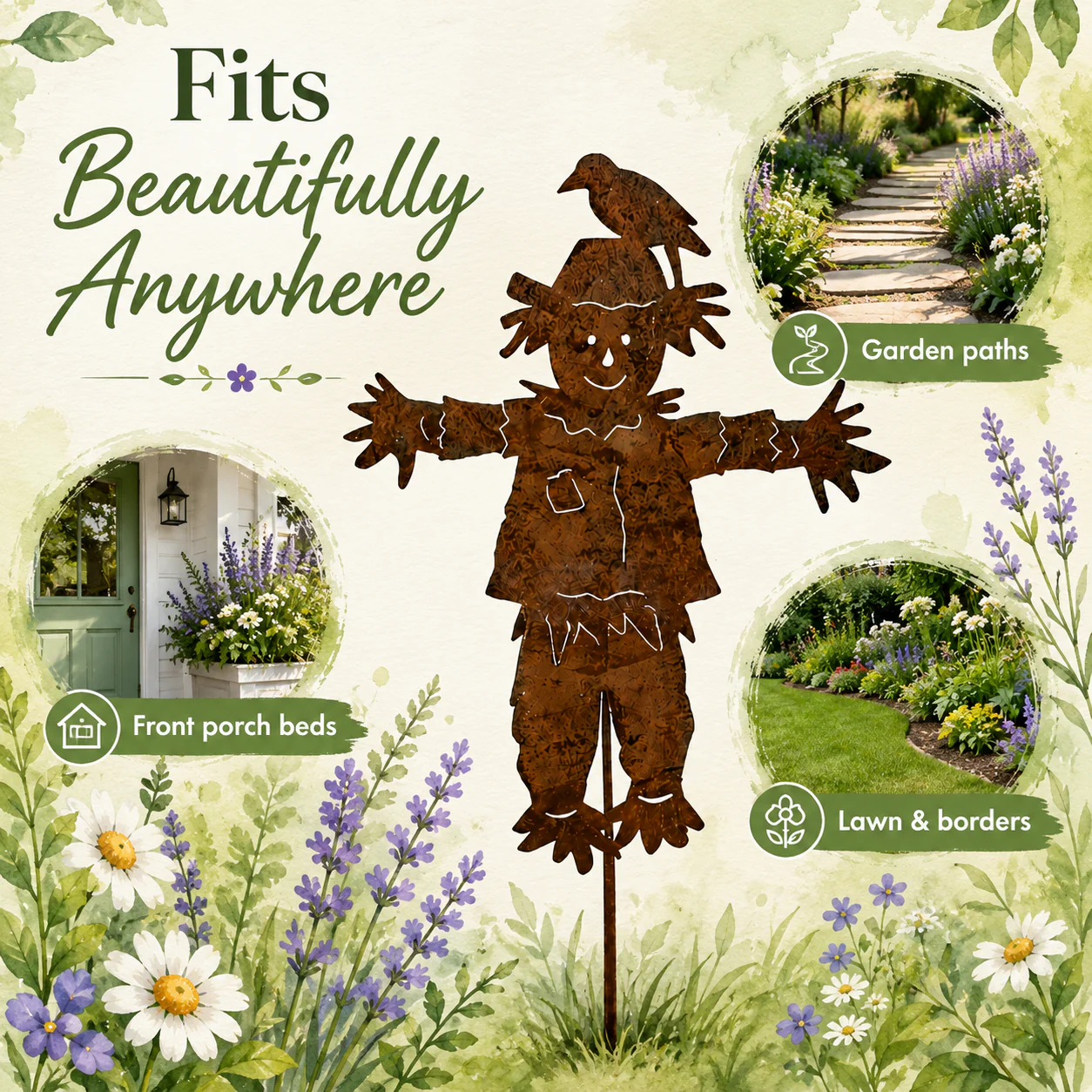 🐦23'' Rustic Metal Scarecrow Garden Stake with Crow - Image 6