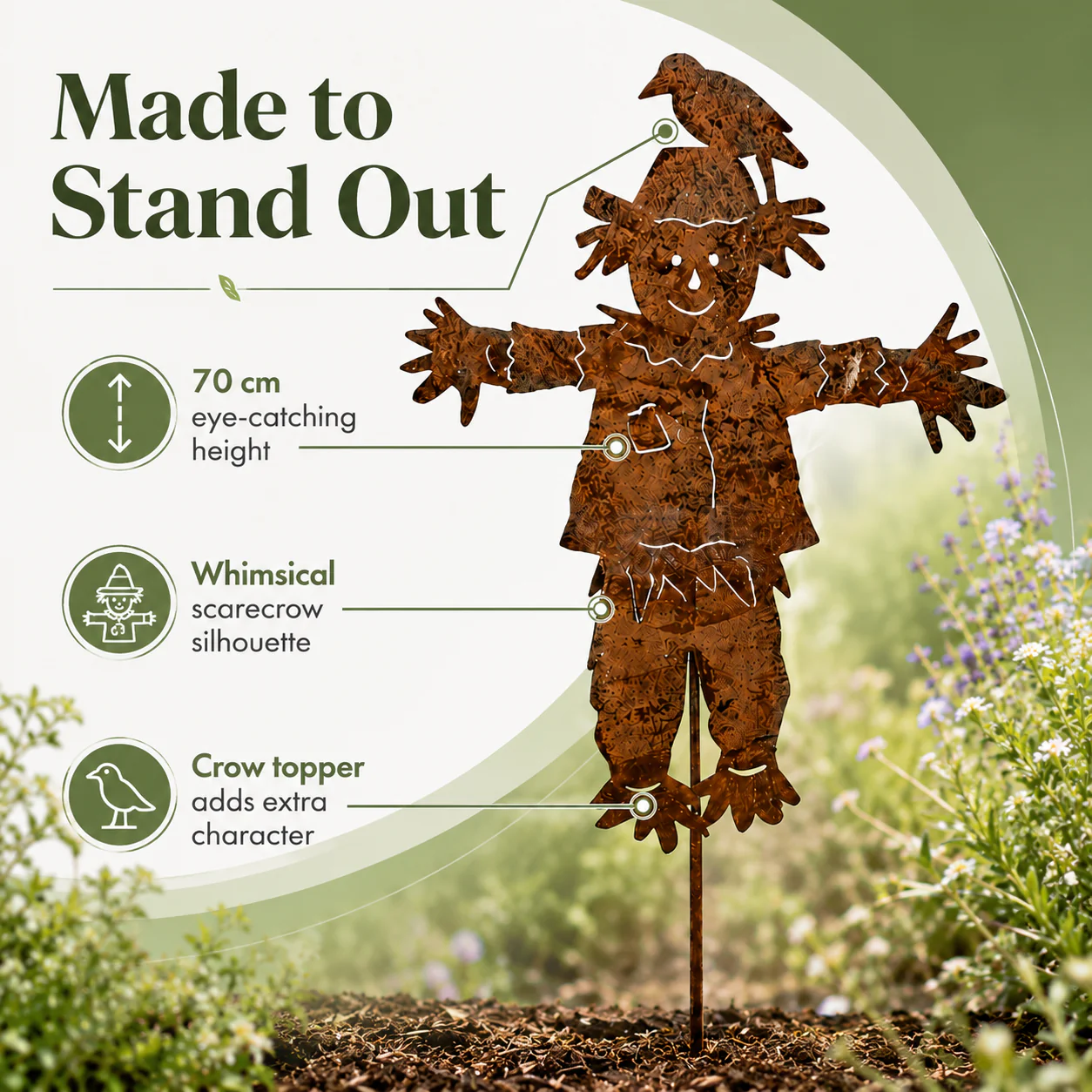 🐦23'' Rustic Metal Scarecrow Garden Stake with Crow - Image 8