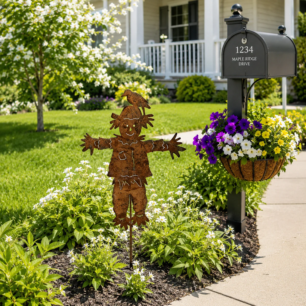 🐦23'' Rustic Metal Scarecrow Garden Stake with Crow - Image 9