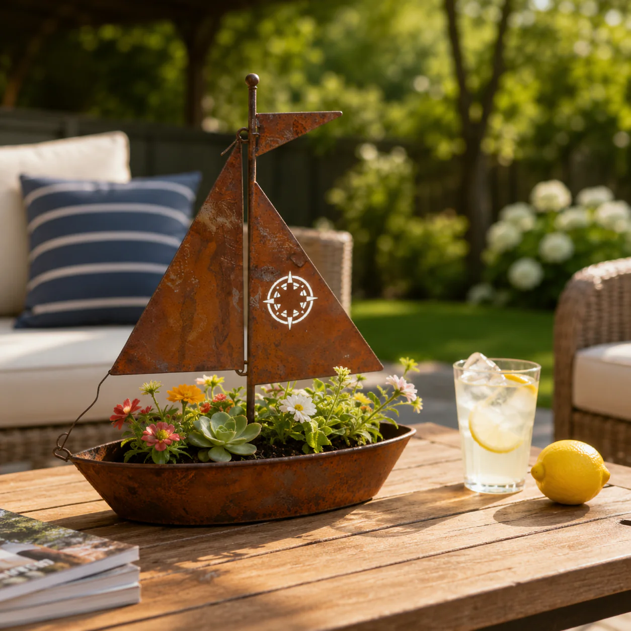 Rustic Sailboat Metal Planter - Image 18