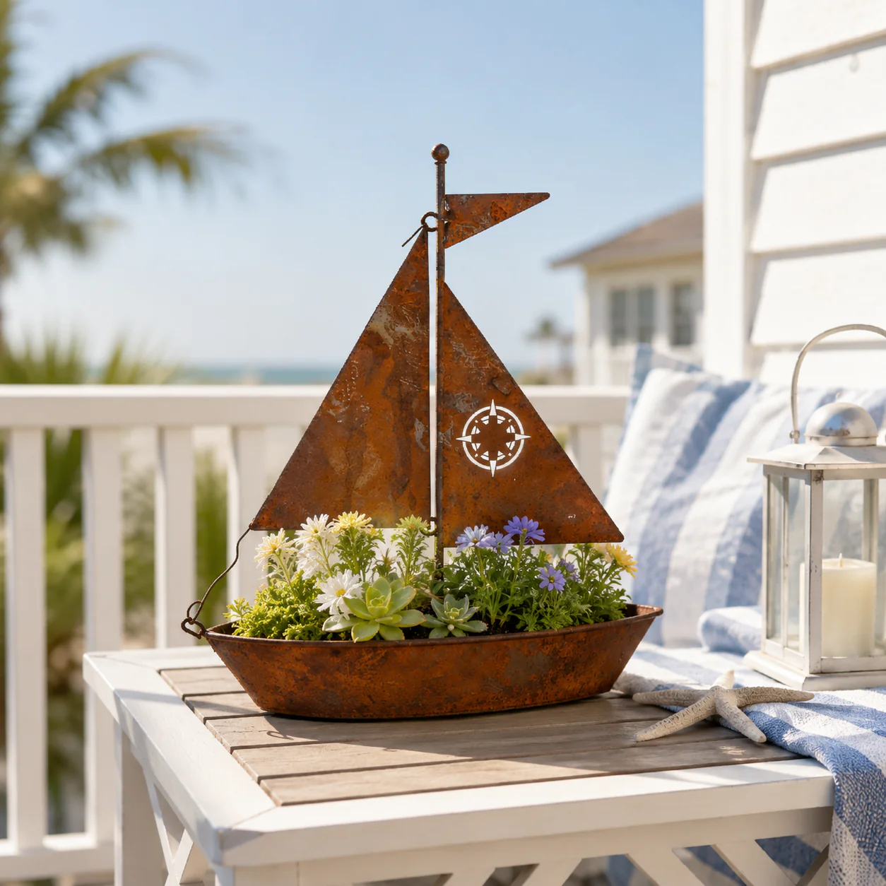 Rustic Sailboat Metal Planter - Image 5