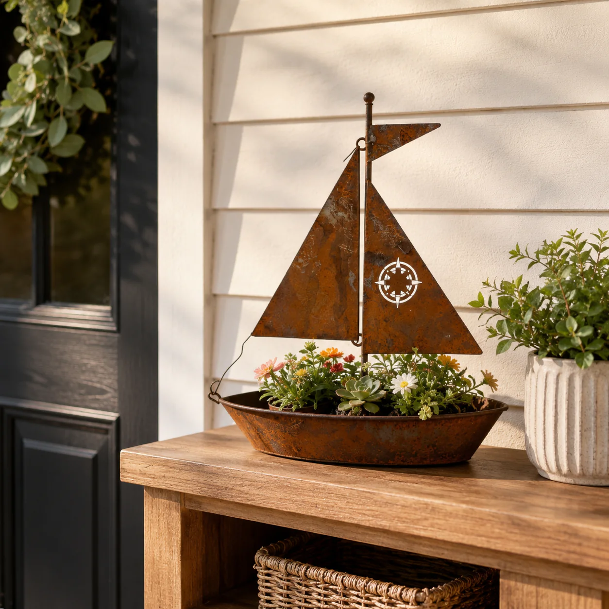 Rustic Sailboat Metal Planter - Image 7
