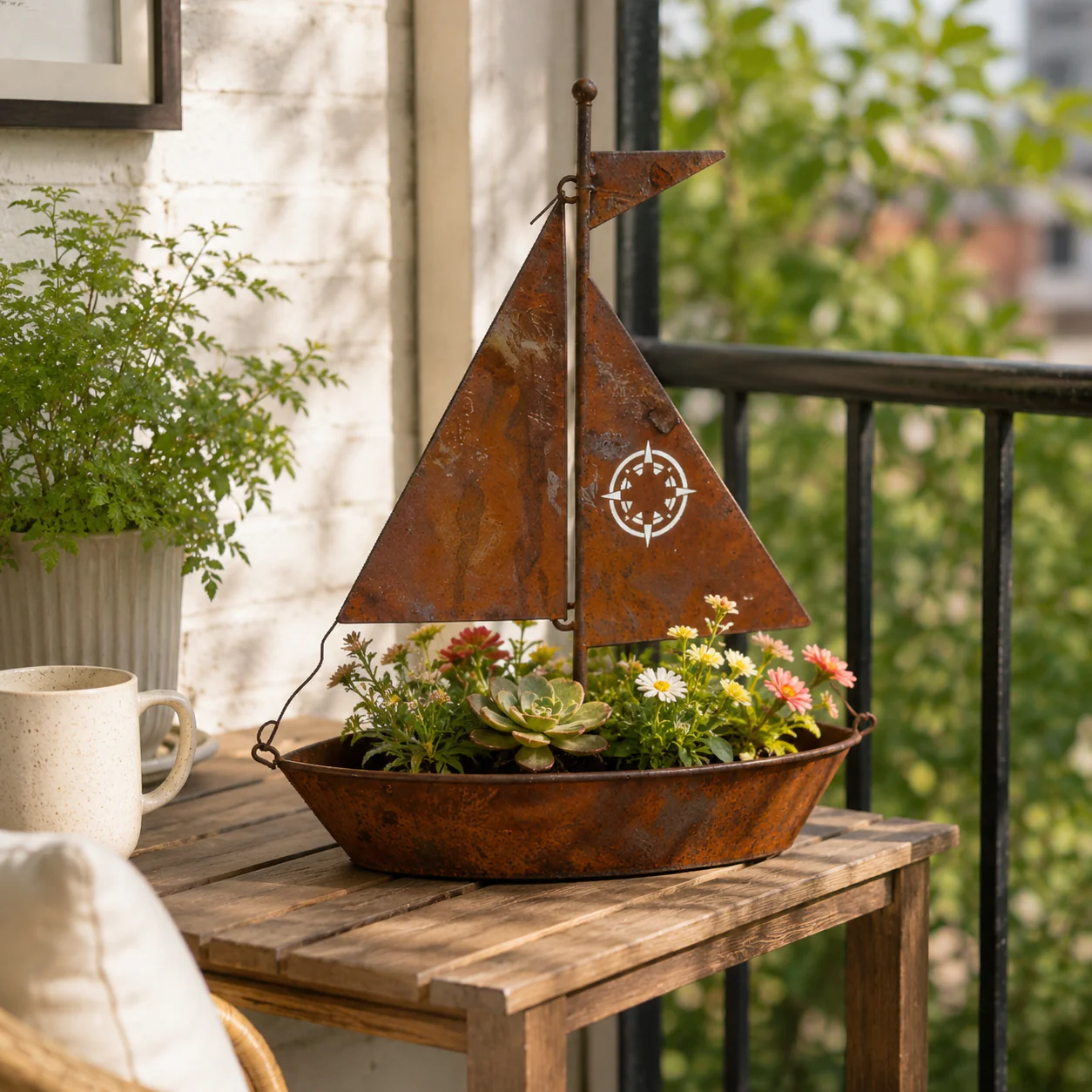 Rustic Sailboat Metal Planter - Image 8