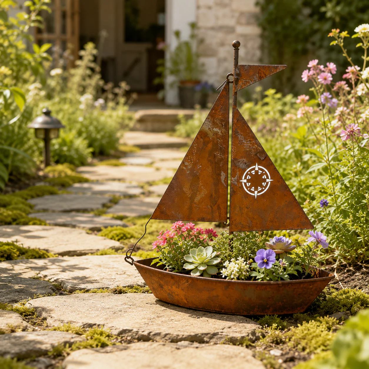 Rustic Sailboat Metal Planter - Image 9
