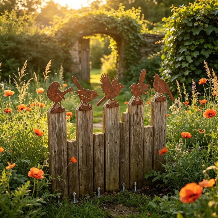 5-Piece Lifelike Rusty Metal Bird Silhouettes Garden Art - Image 11