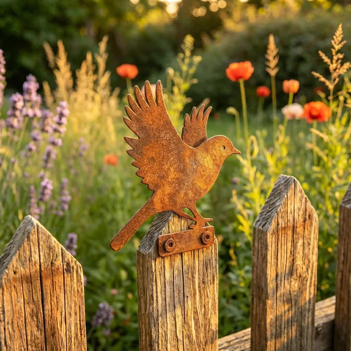5-Piece Lifelike Rusty Metal Bird Silhouettes Garden Art - Image 12
