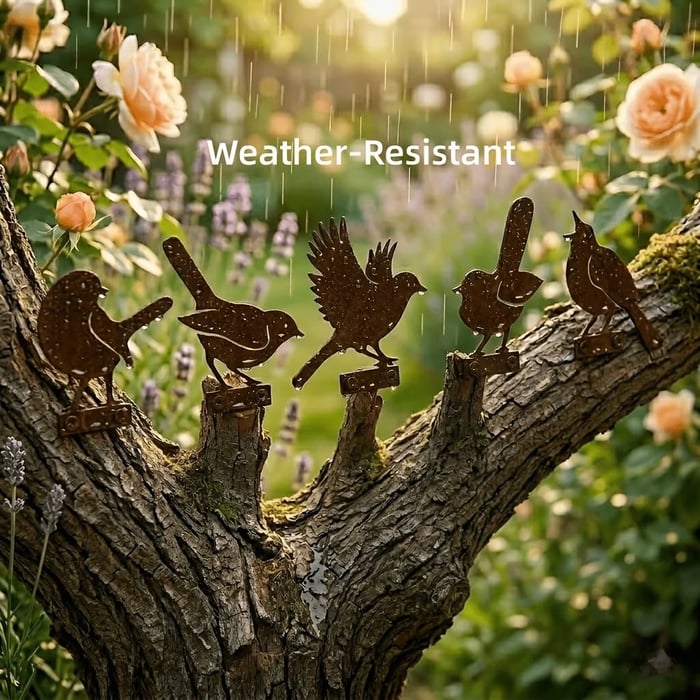 5-Piece Lifelike Rusty Metal Bird Silhouettes Garden Art - Image 13