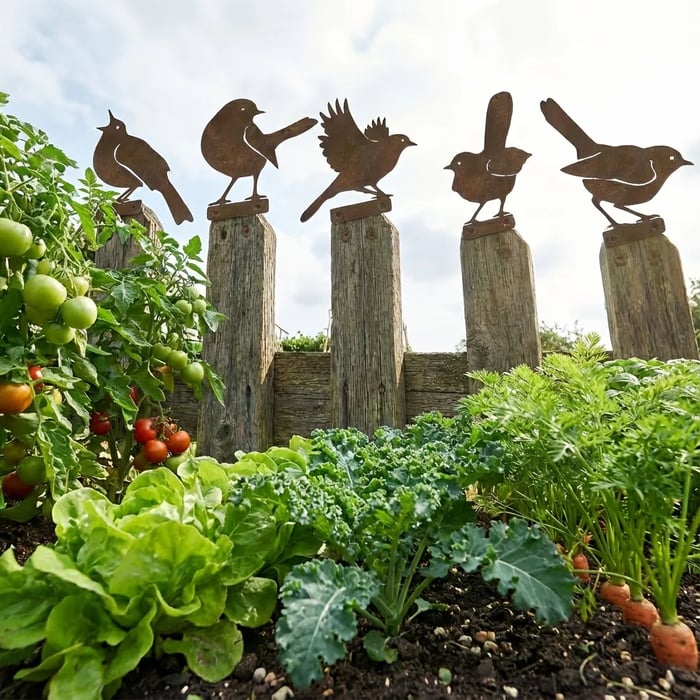 5-Piece Lifelike Rusty Metal Bird Silhouettes Garden Art - Image 14