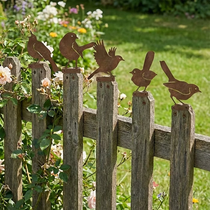 5-Piece Lifelike Rusty Metal Bird Silhouettes Garden Art - Image 15