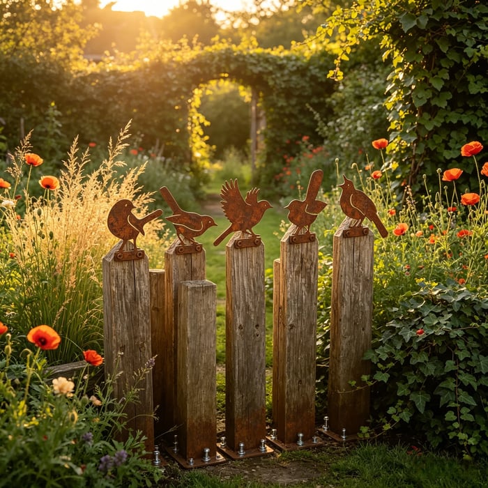 5-Piece Lifelike Rusty Metal Bird Silhouettes Garden Art - Image 16