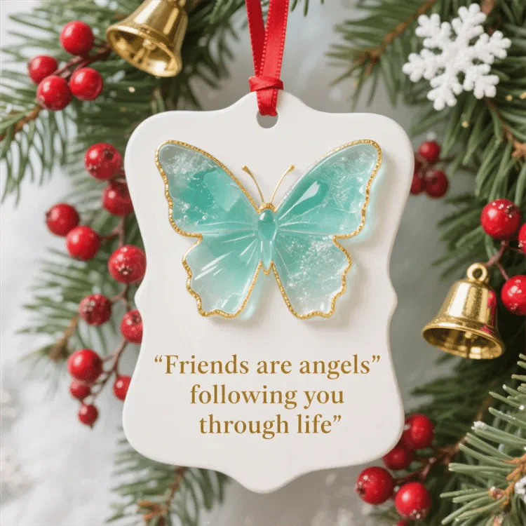 🦋Friends Are Angels Sea Glass Butterfly Christmas Ornament - Image 5