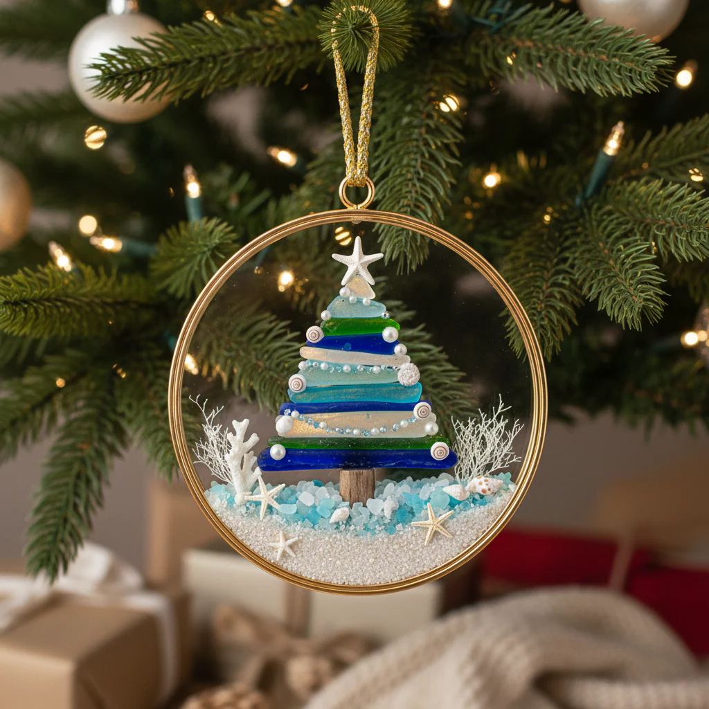 🌊✨ Sea Glass Christmas Tree Ornament – Handmade Coastal Holiday Decor - Image 2