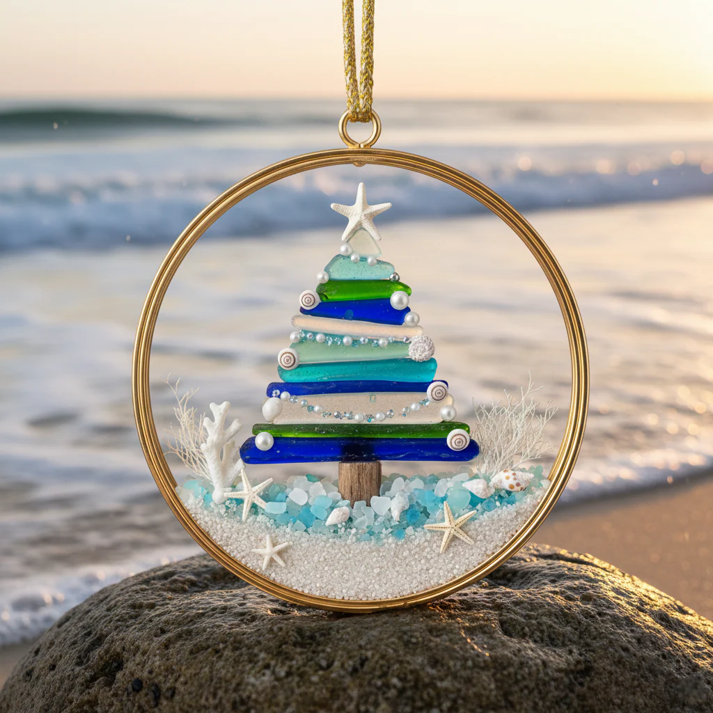 🌊✨ Sea Glass Christmas Tree Ornament – Handmade Coastal Holiday Decor - Image 4
