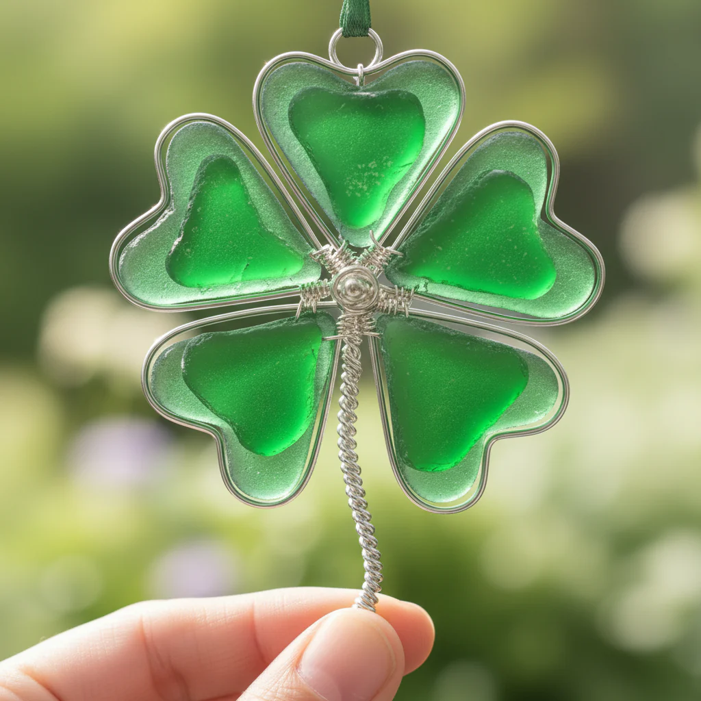 Sea Glass Five-Leaf Clover Ornament - Image 4
