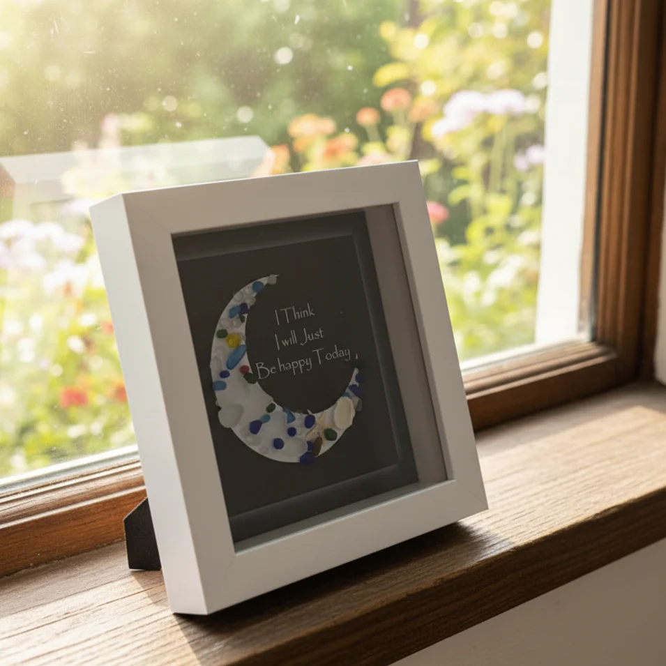 “I Think I’ll Just Be Happy Today.” Sea Glass Moon Art - Image 4
