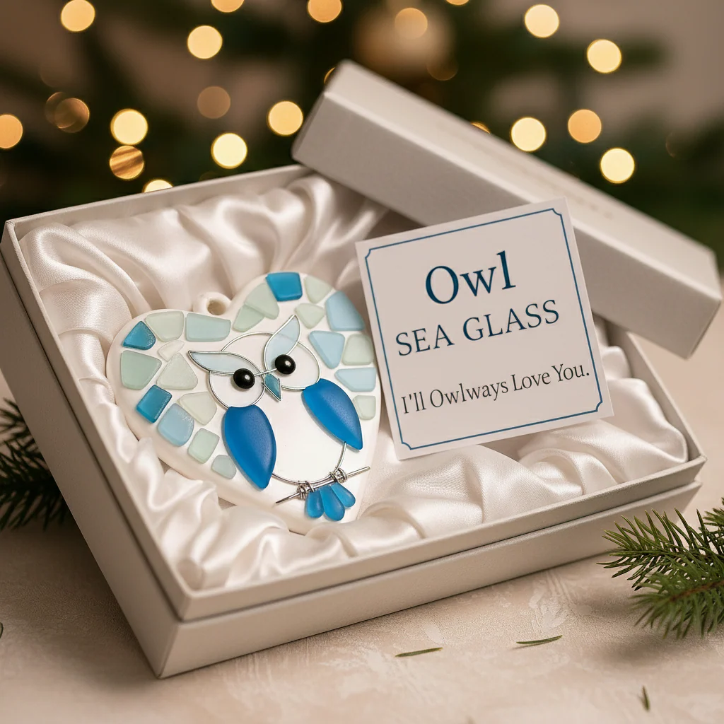 Sea Glass Owl Ornament - "I'll Owlways Love You" - Image 4