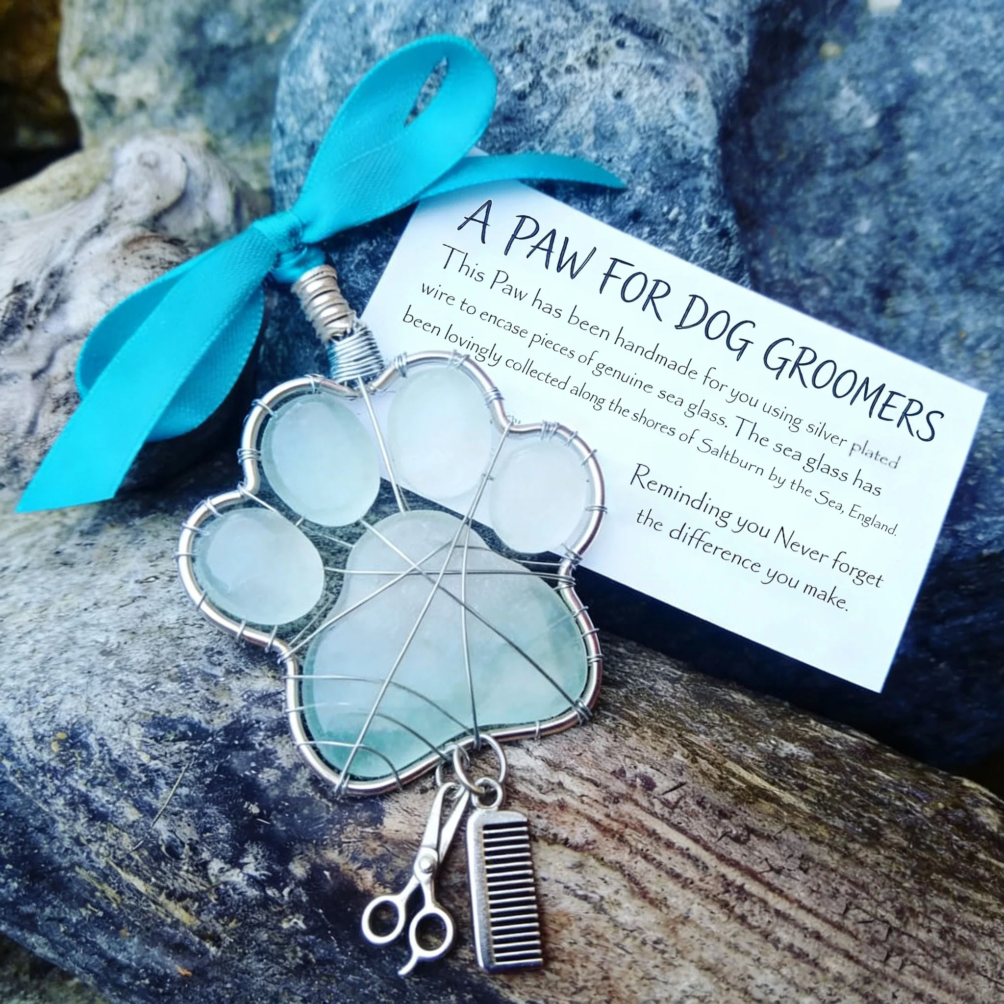 Sea Glass Paw Ornament for Dog Groomers - Image 2